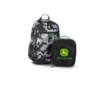 John Deere Boys' August 17" Laptop Backpack with Lunch Box, Black Camo